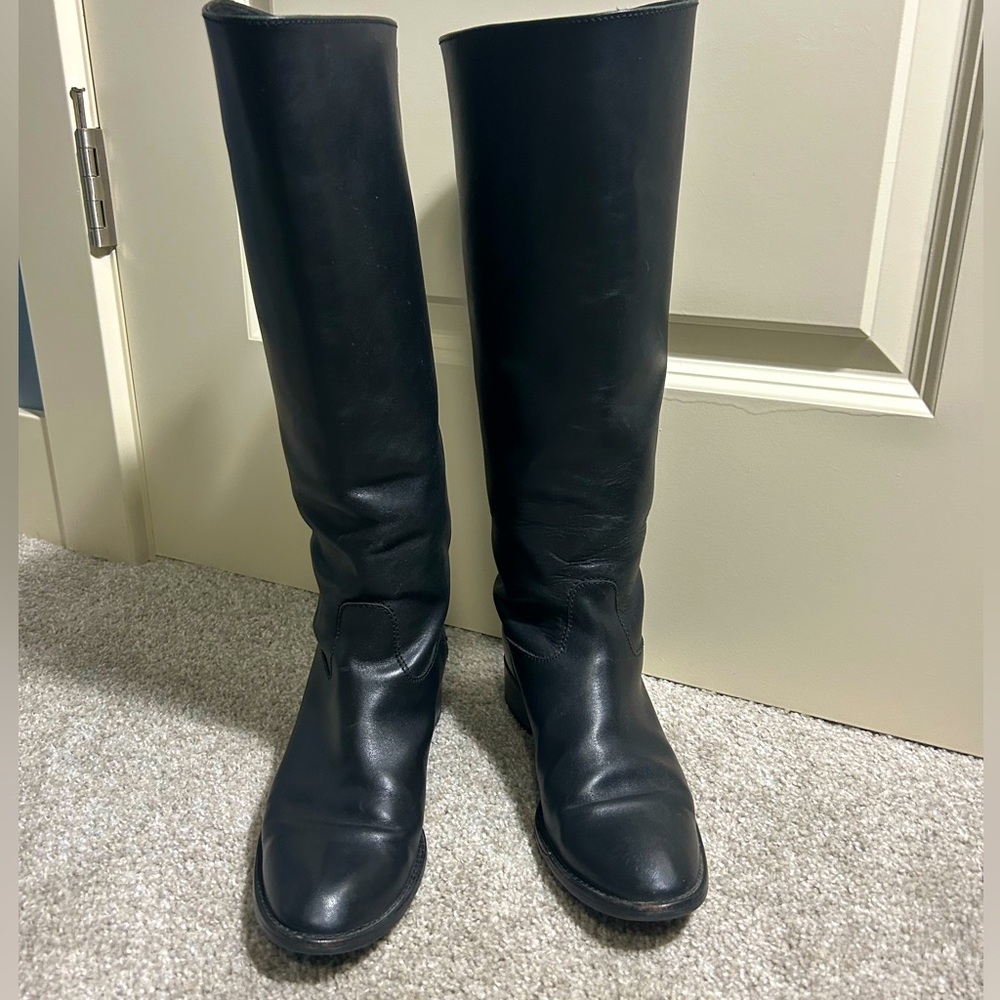 J.Crew Tall Black Leather Exposed Back Zipper Boot